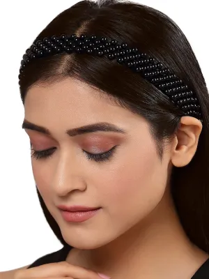 Karatcart Handcrafted Black Beaded Jaal Hairband