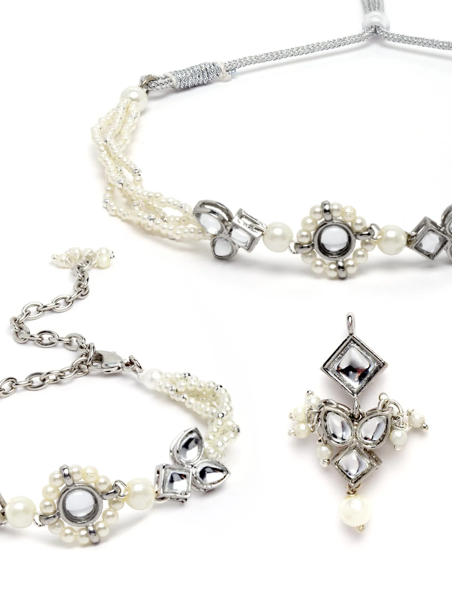 Karatcart Oxidised Silver Necklace with Earrings and Bracelet