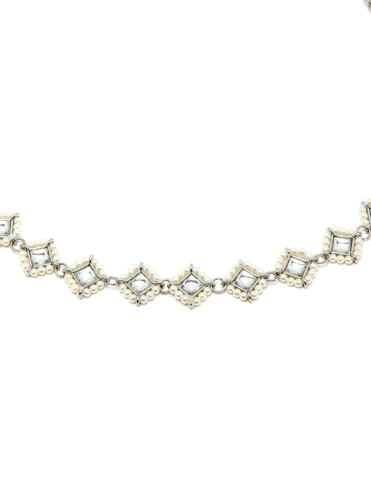 Karatcart Oxidised Silver Pearl Beaded Kundan Hairband for Women