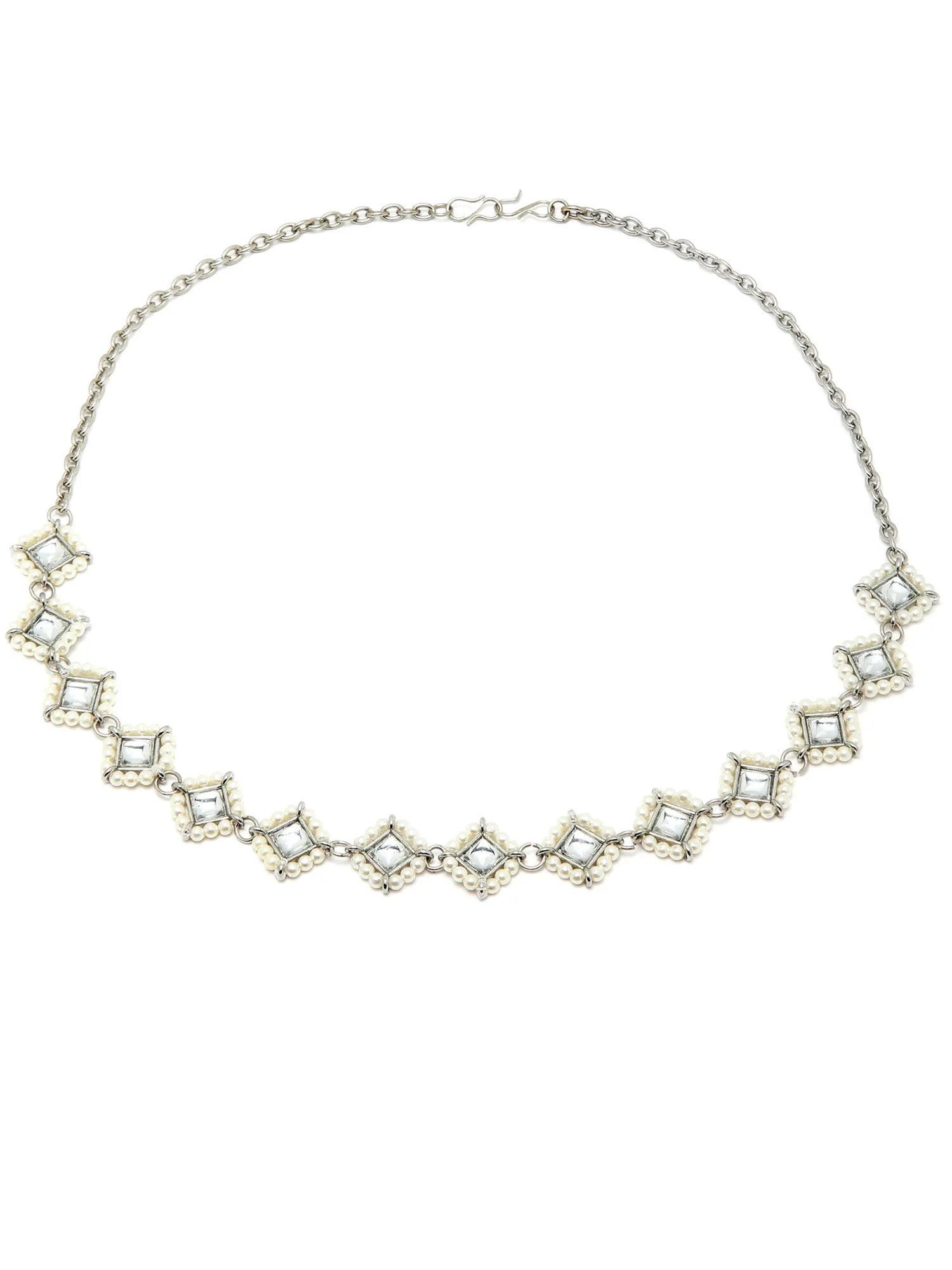 Karatcart Oxidised Silver Pearl Beaded Kundan Hairband for Women