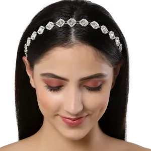 Karatcart Oxidised Silver Pearl Beaded Kundan Hairband for Women