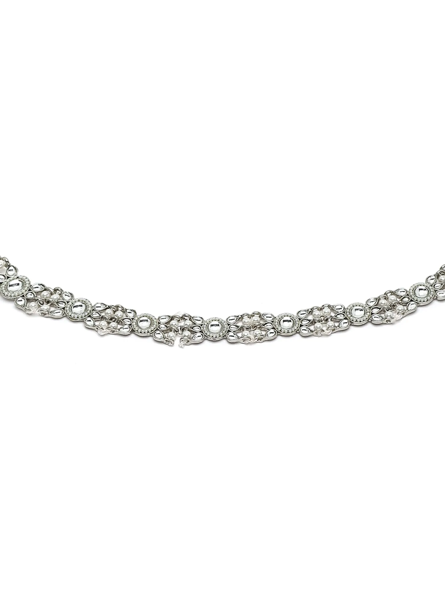 Karatcart Oxidised Silver Pearl Studded Kundan Handcrafted Kamarbandh