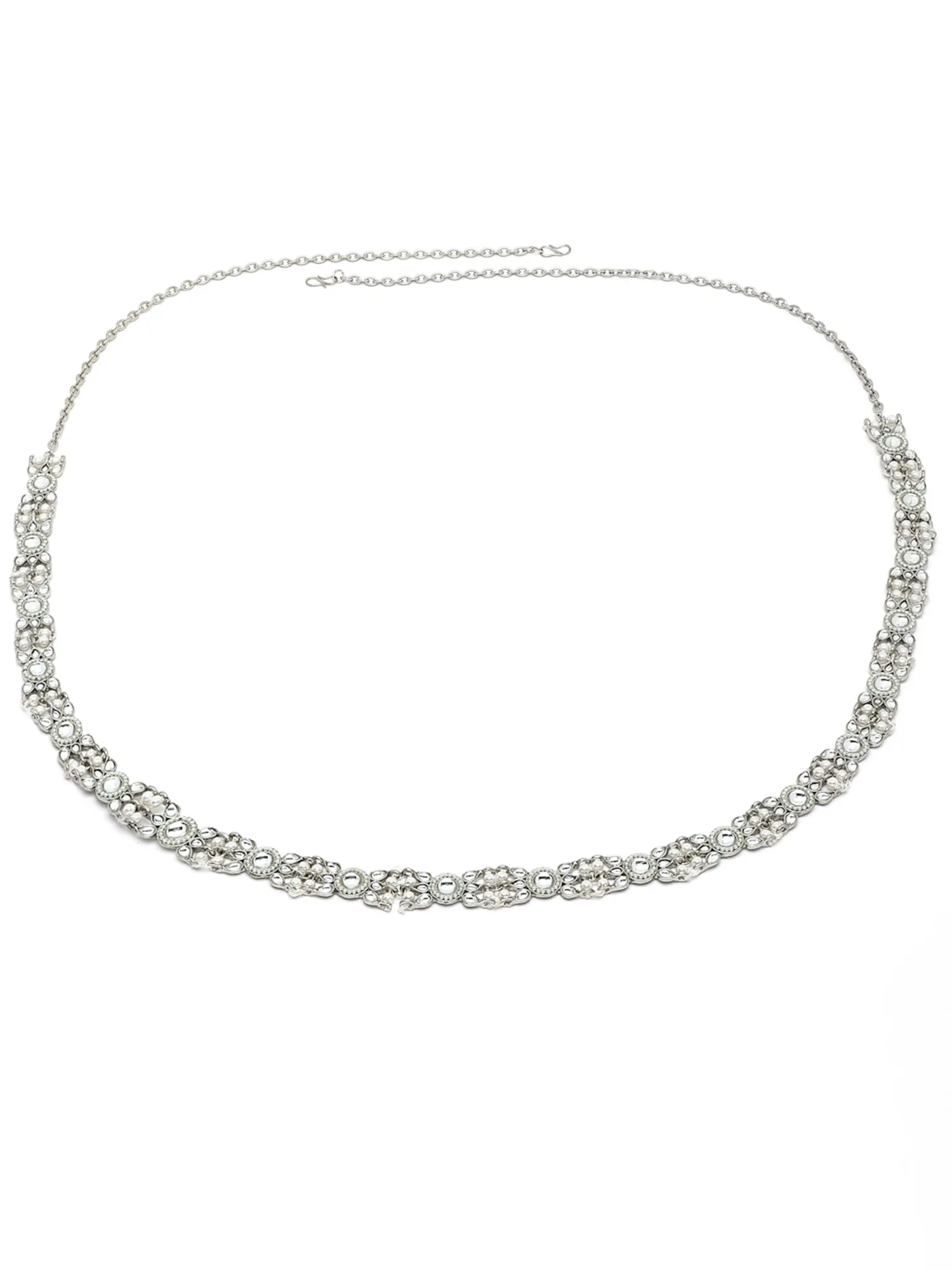 Karatcart Oxidised Silver Pearl Studded Kundan Handcrafted Kamarbandh
