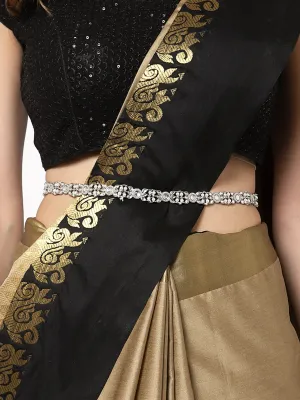 Karatcart Oxidised Silver Pearl Studded Kundan Handcrafted Kamarbandh
