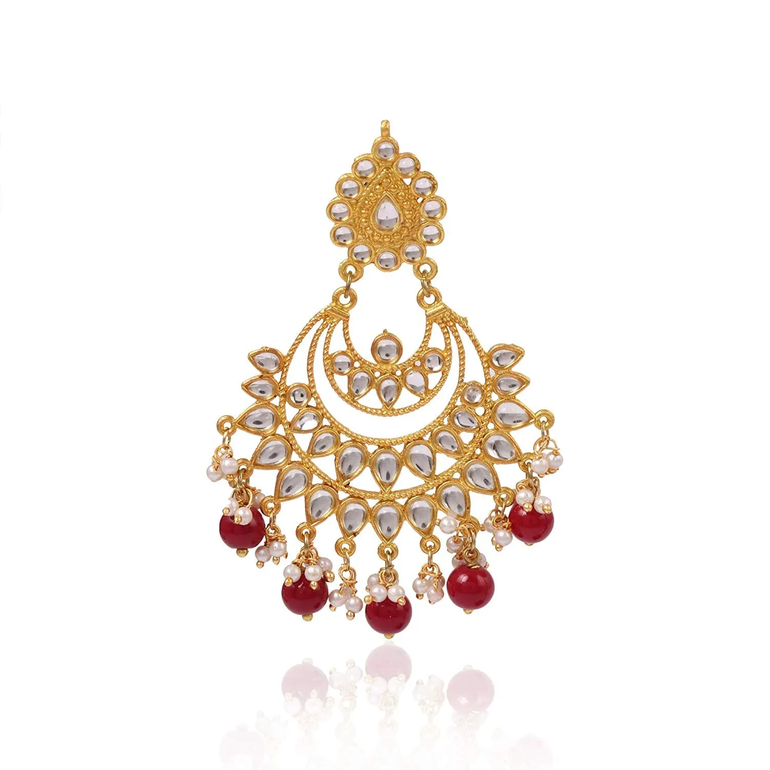 Karatcart Red Beads and Kundan Chandbali Earrings