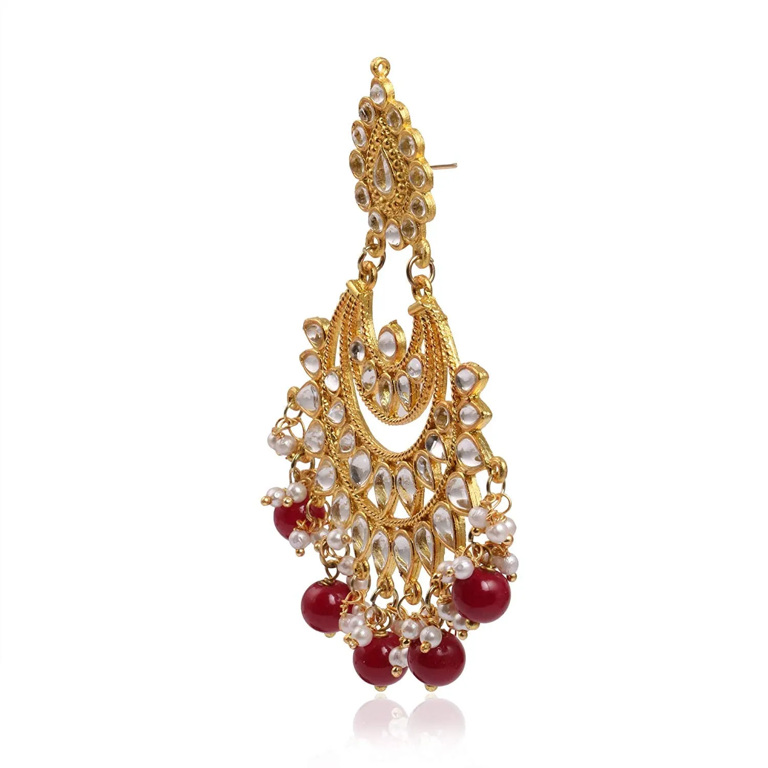Karatcart Red Beads and Kundan Chandbali Earrings