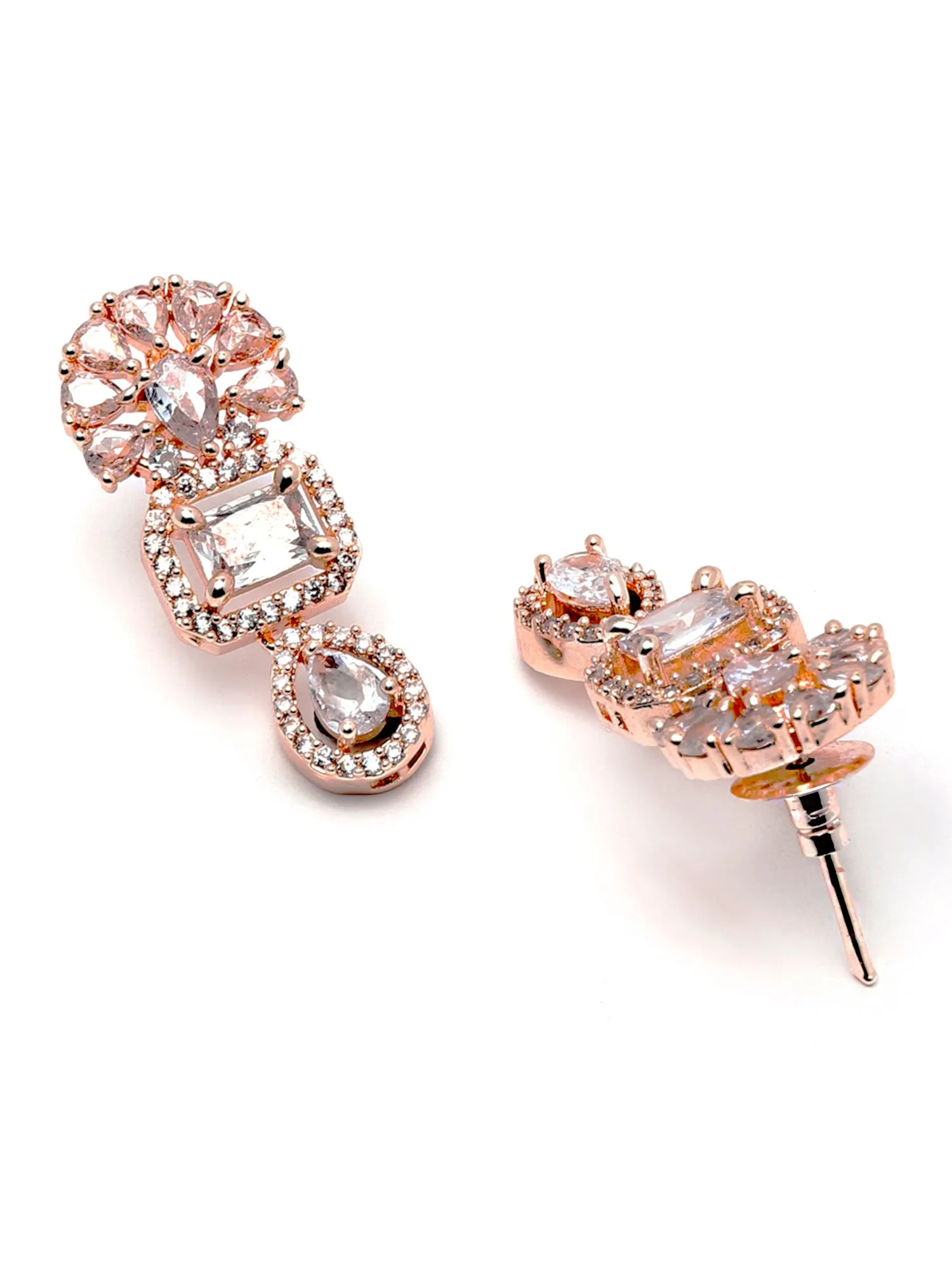 Karatcart Rose Gold Plated American Diamond Necklace Set for Women