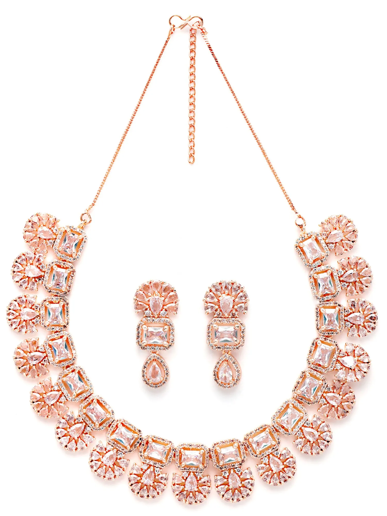 Karatcart Rose Gold Plated American Diamond Necklace Set for Women