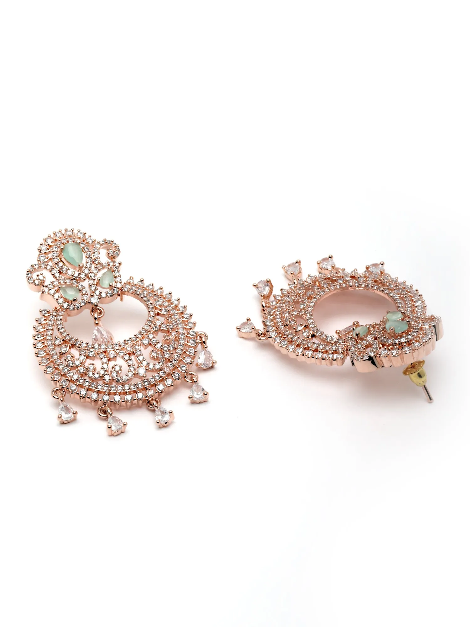 Karatcart Rose Gold Plated American Diamond Studded Chandbali Earrings for Women