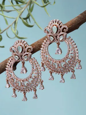 Karatcart Rose Gold Plated American Diamond Studded Chandbali Earrings for Women