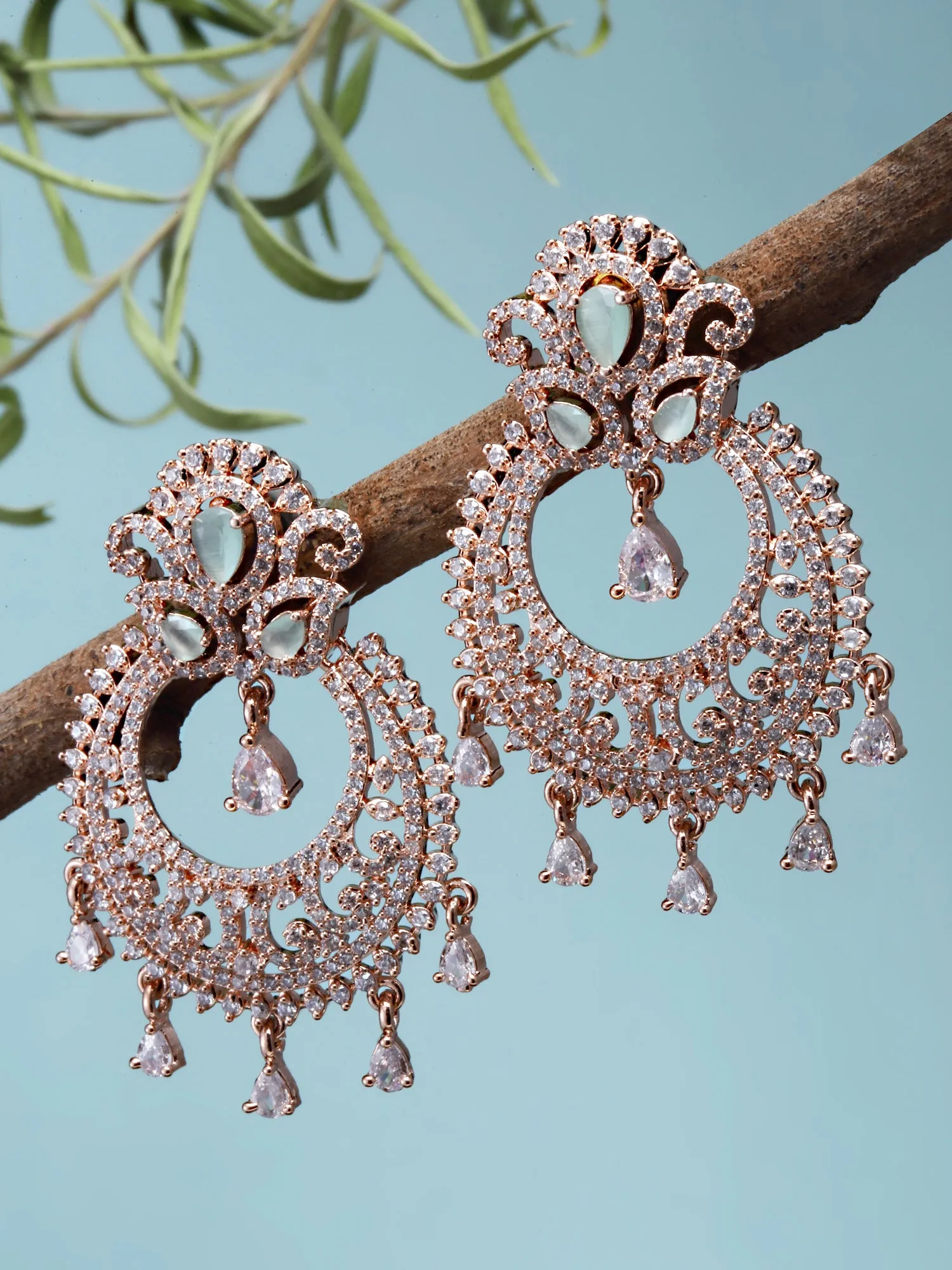 Karatcart Rose Gold Plated American Diamond Studded Chandbali Earrings for Women