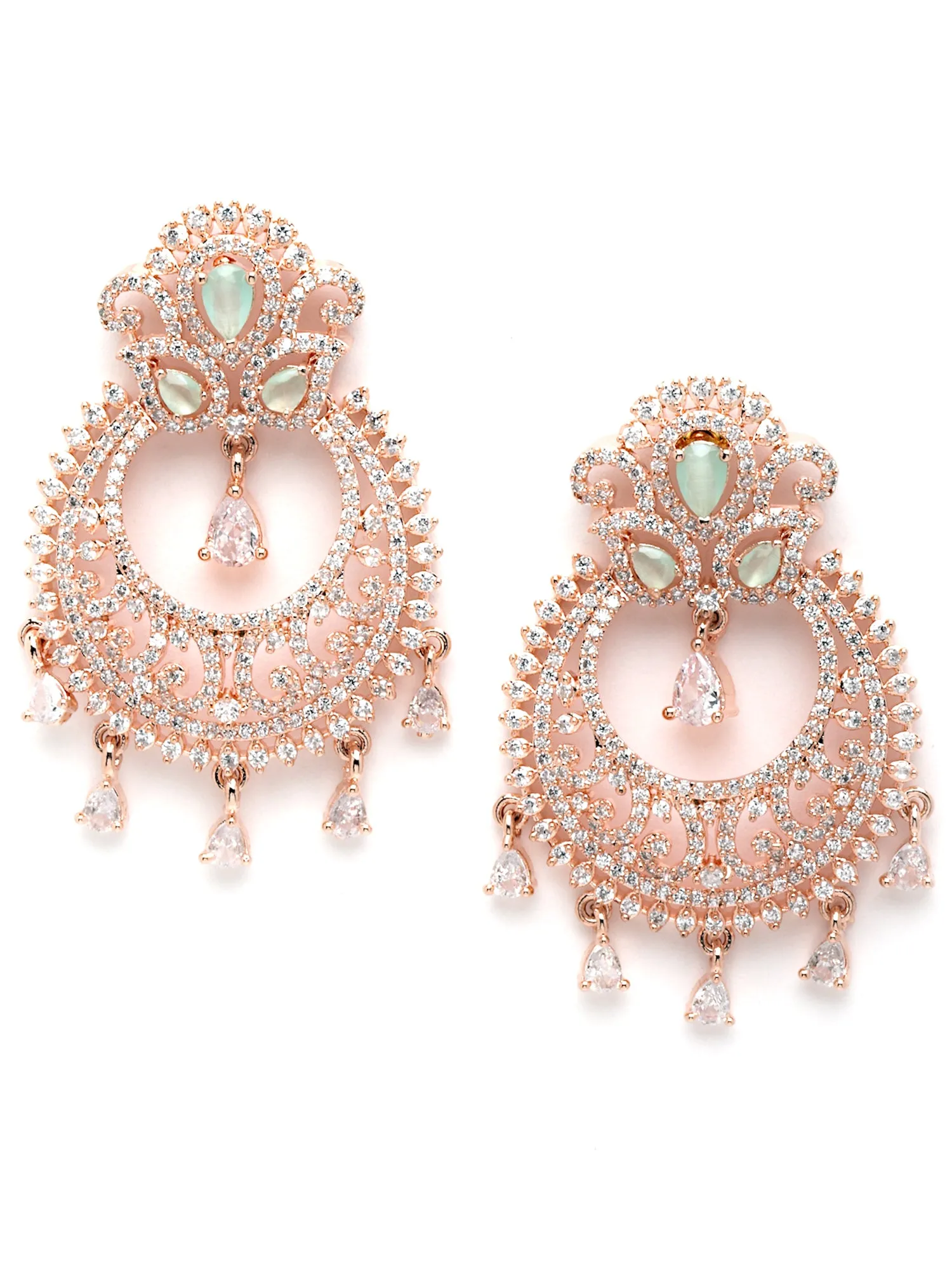 Karatcart Rose Gold Plated American Diamond Studded Chandbali Earrings for Women