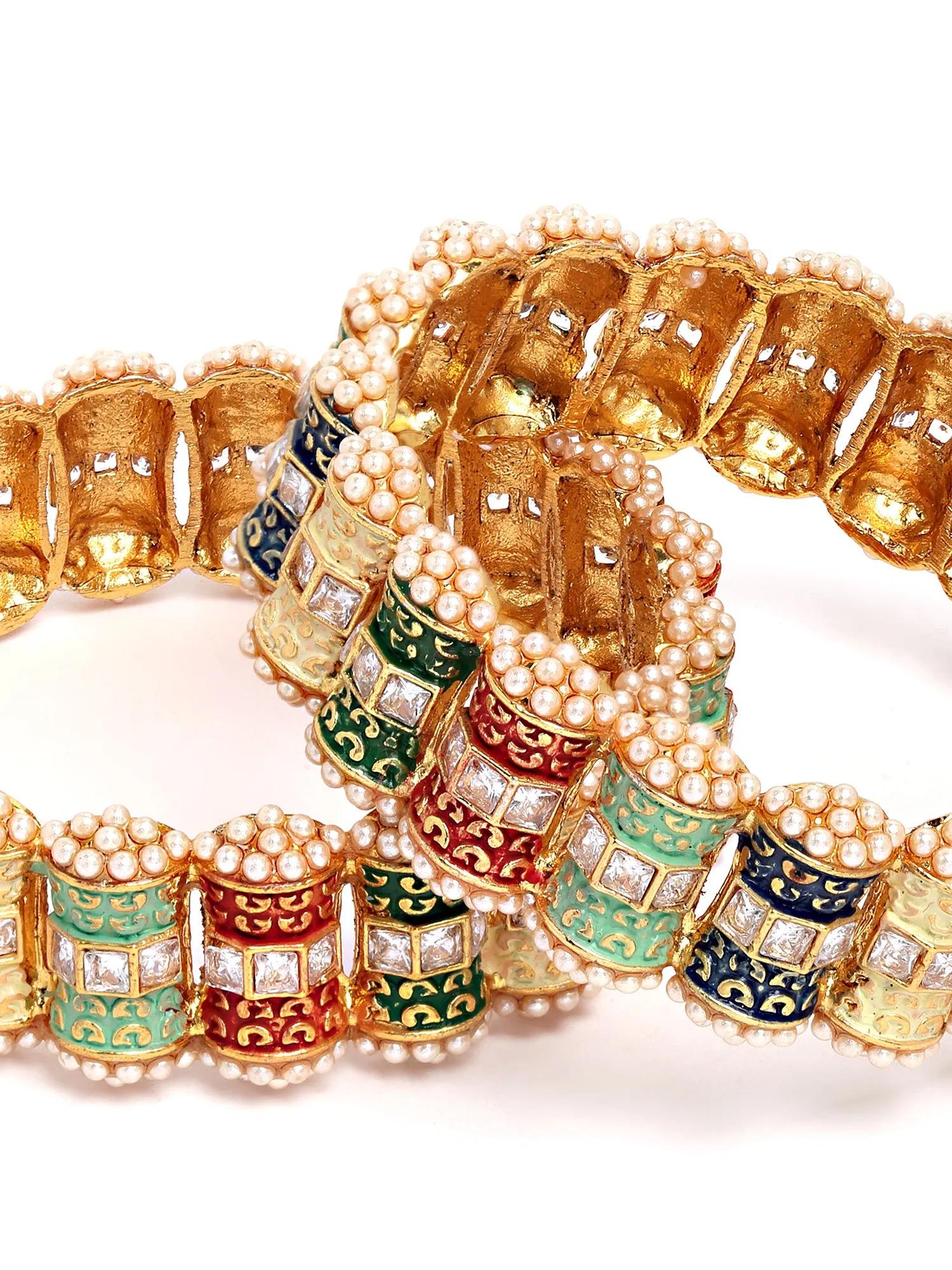 Karatcart Set of 2 Antique Gold Plated Multicolor Rajwadi Bangles for Women