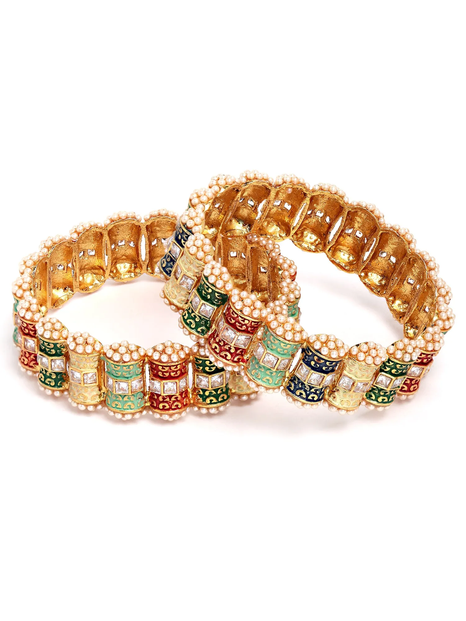 Karatcart Set of 2 Antique Gold Plated Multicolor Rajwadi Bangles for Women
