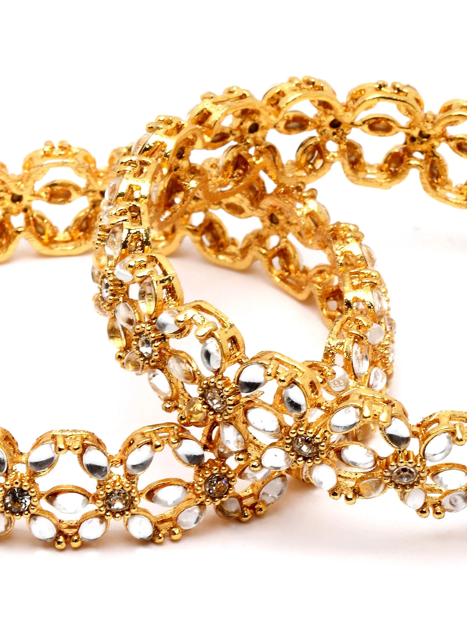 Karatcart Set of 2 Gold Plated Floral Design Bangles Set for Women