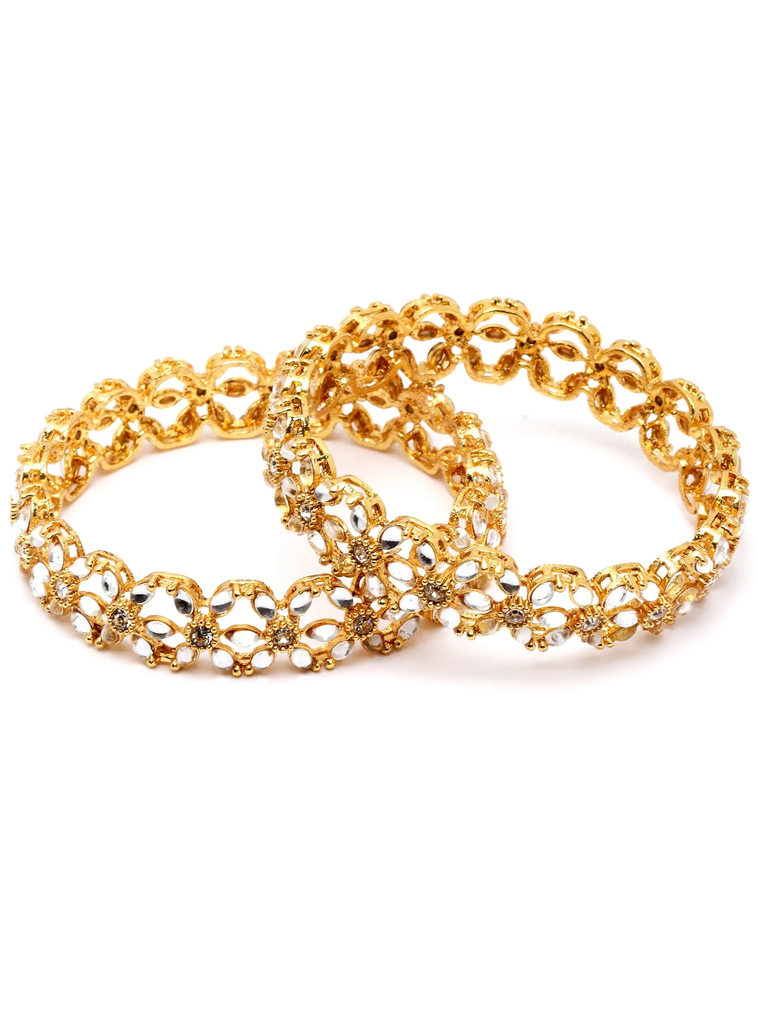 Karatcart Set of 2 Gold Plated Floral Design Bangles Set for Women