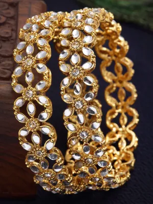 Karatcart Set of 2 Gold Plated Floral Design Bangles Set for Women