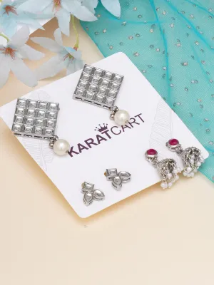 Karatcart Set of 3 Handcrafted Kundan Earrings Combo for Women