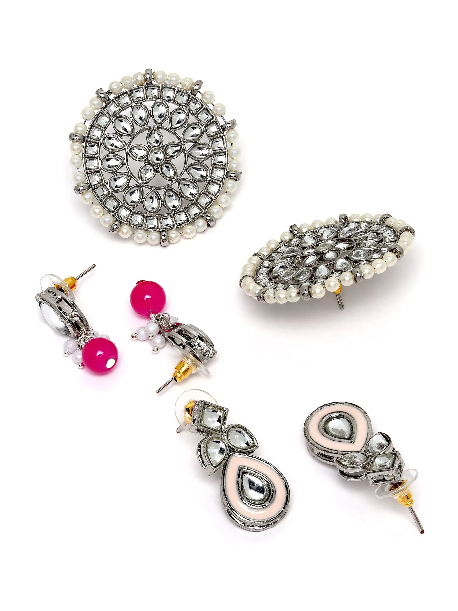 Karatcart Set of 3 Handcrafted Kundan Earrings Combo for Women