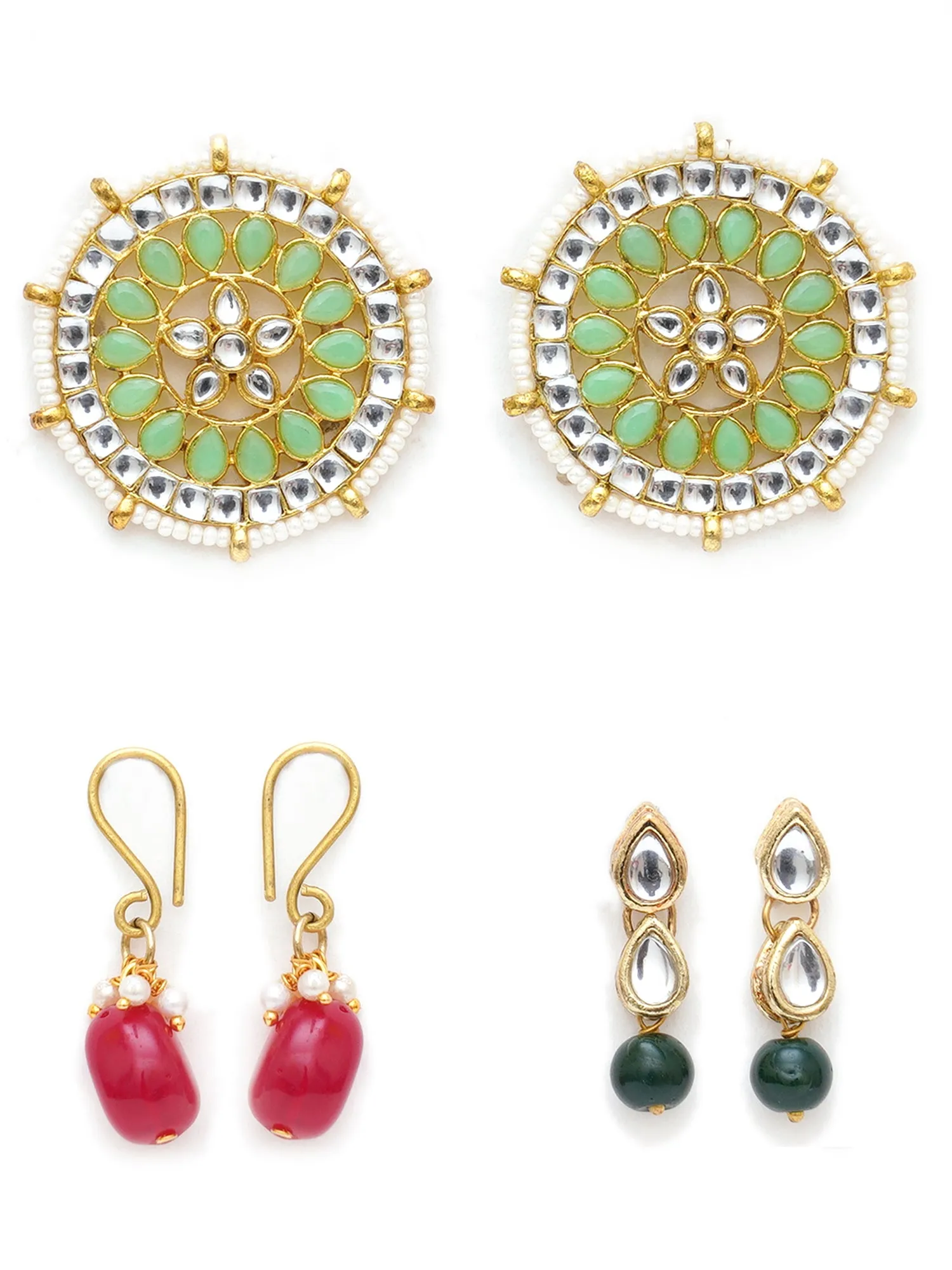 Karatcart Set of 3 Handcrafted Kundan Earrings Combo for Women