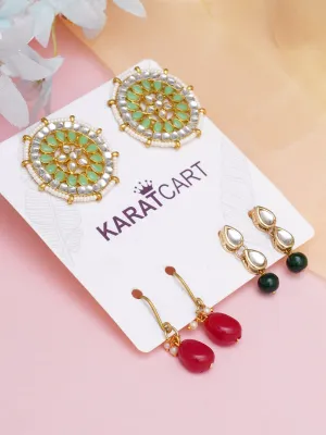 Karatcart Set of 3 Handcrafted Kundan Earrings Combo for Women