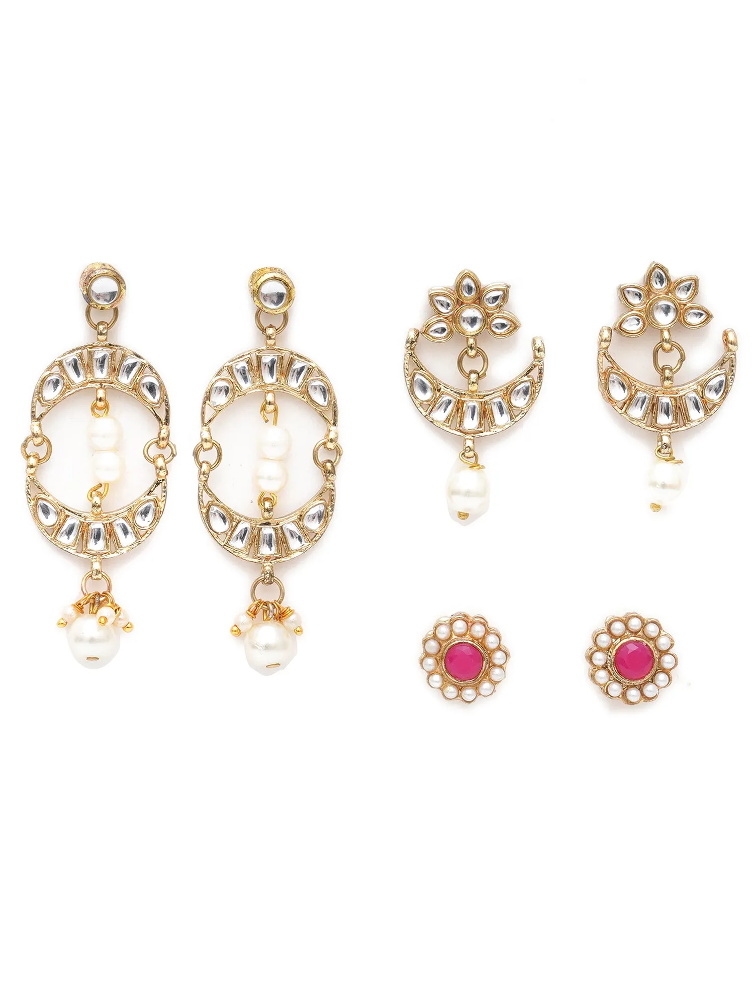 Karatcart Set of 3 Handcrafted Kundan Earrings Combo for Women