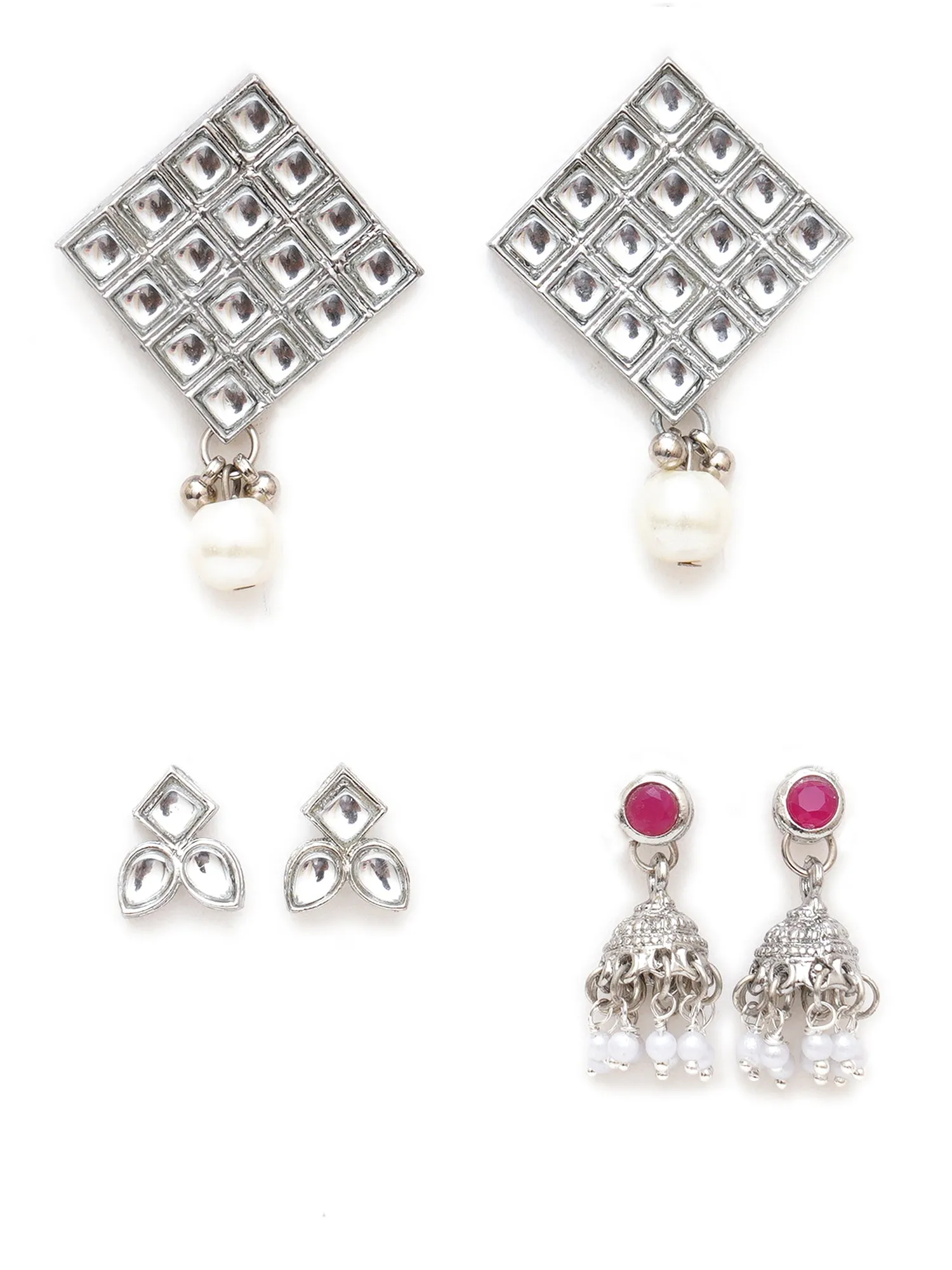 Karatcart Set of 3 Handcrafted Kundan Earrings Combo for Women