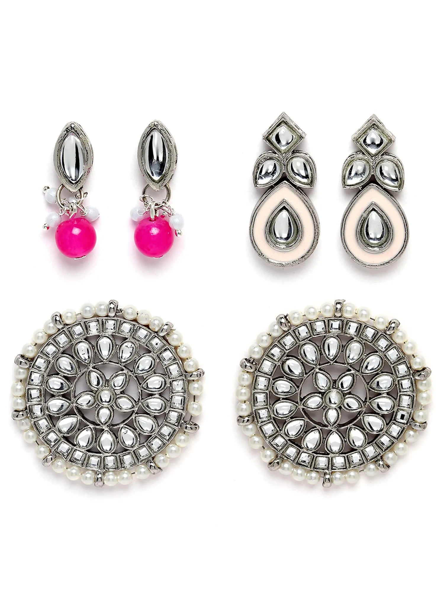 Karatcart Set of 3 Handcrafted Kundan Earrings Combo for Women
