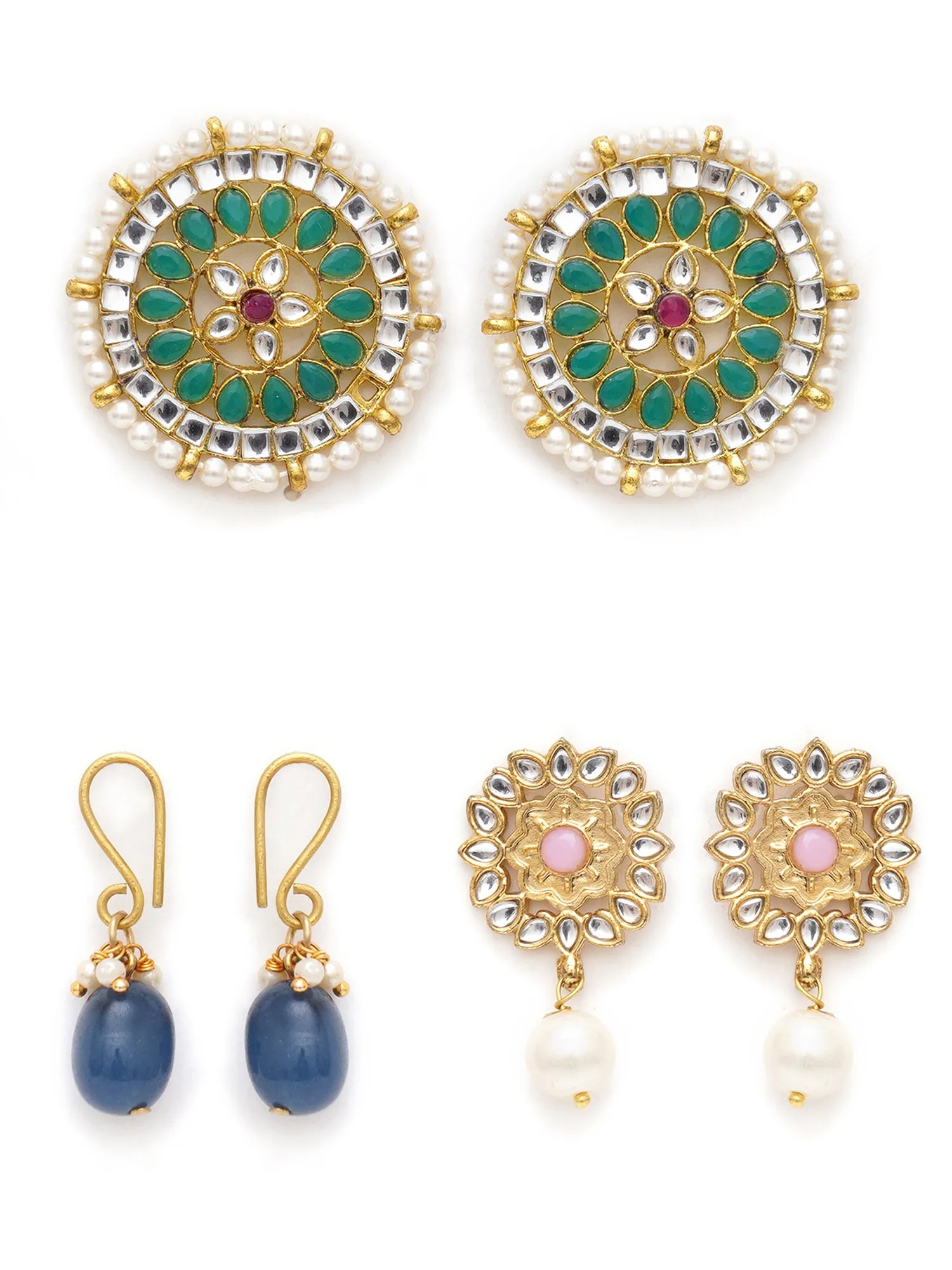 Karatcart Set of 3 Handcrafted Kundan Earrings Combo for Women