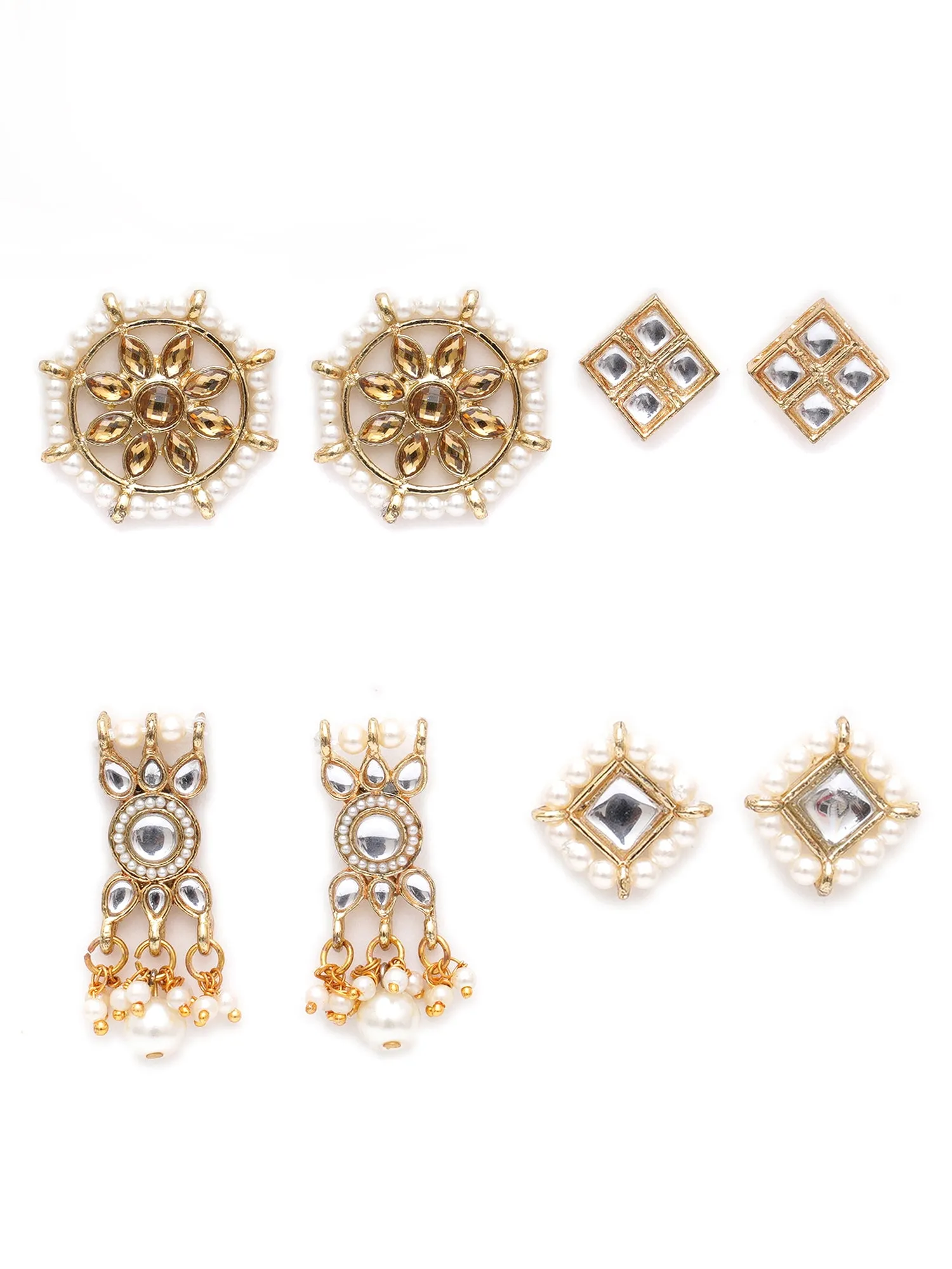 Karatcart Set of 4 Handcrafted Kundan Earrings Combo for Women