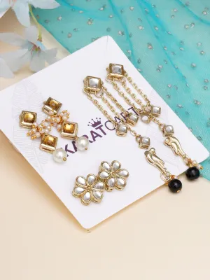 Karatcart Set of 4 Handcrafted Kundan Earrings Combo for Women
