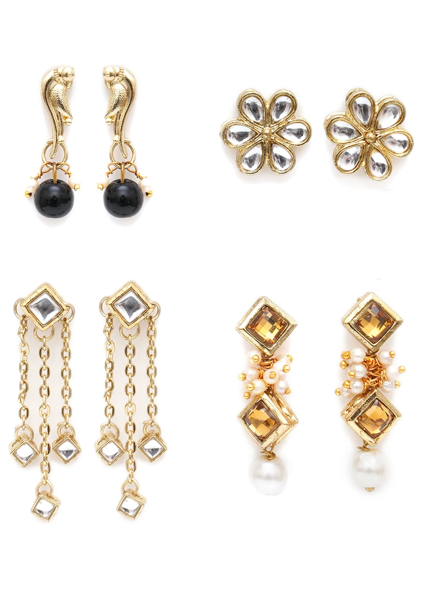 Karatcart Set of 4 Handcrafted Kundan Earrings Combo for Women