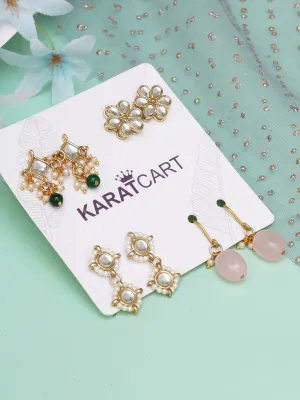 Karatcart Set of 4 Handcrafted Kundan Earrings Combo for Women