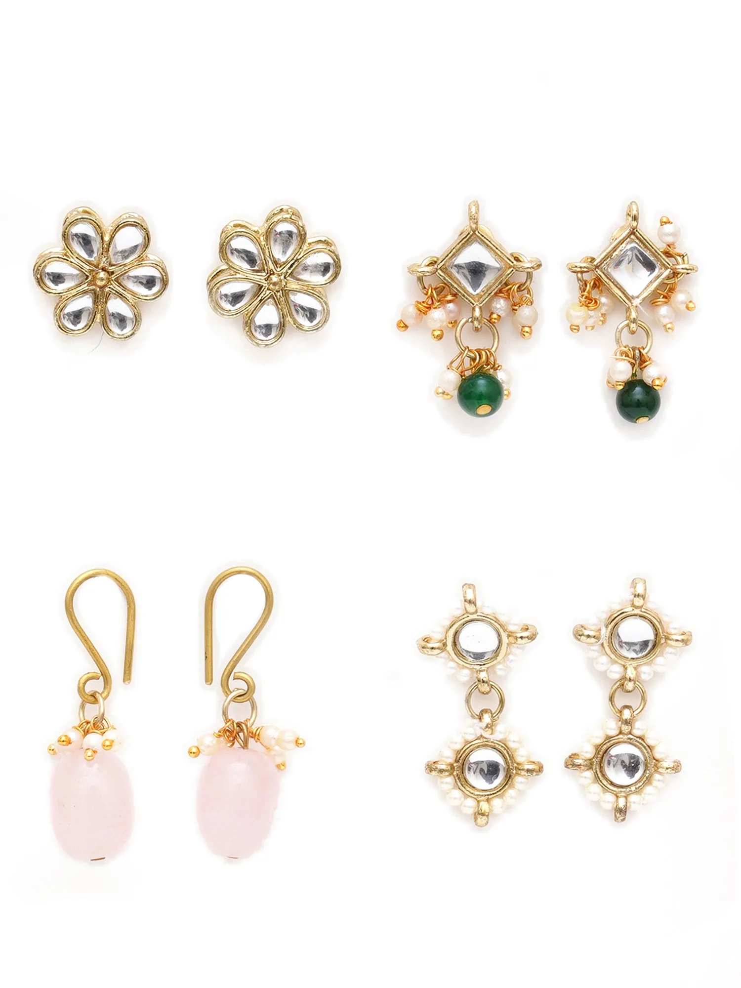 Karatcart Set of 4 Handcrafted Kundan Earrings Combo for Women