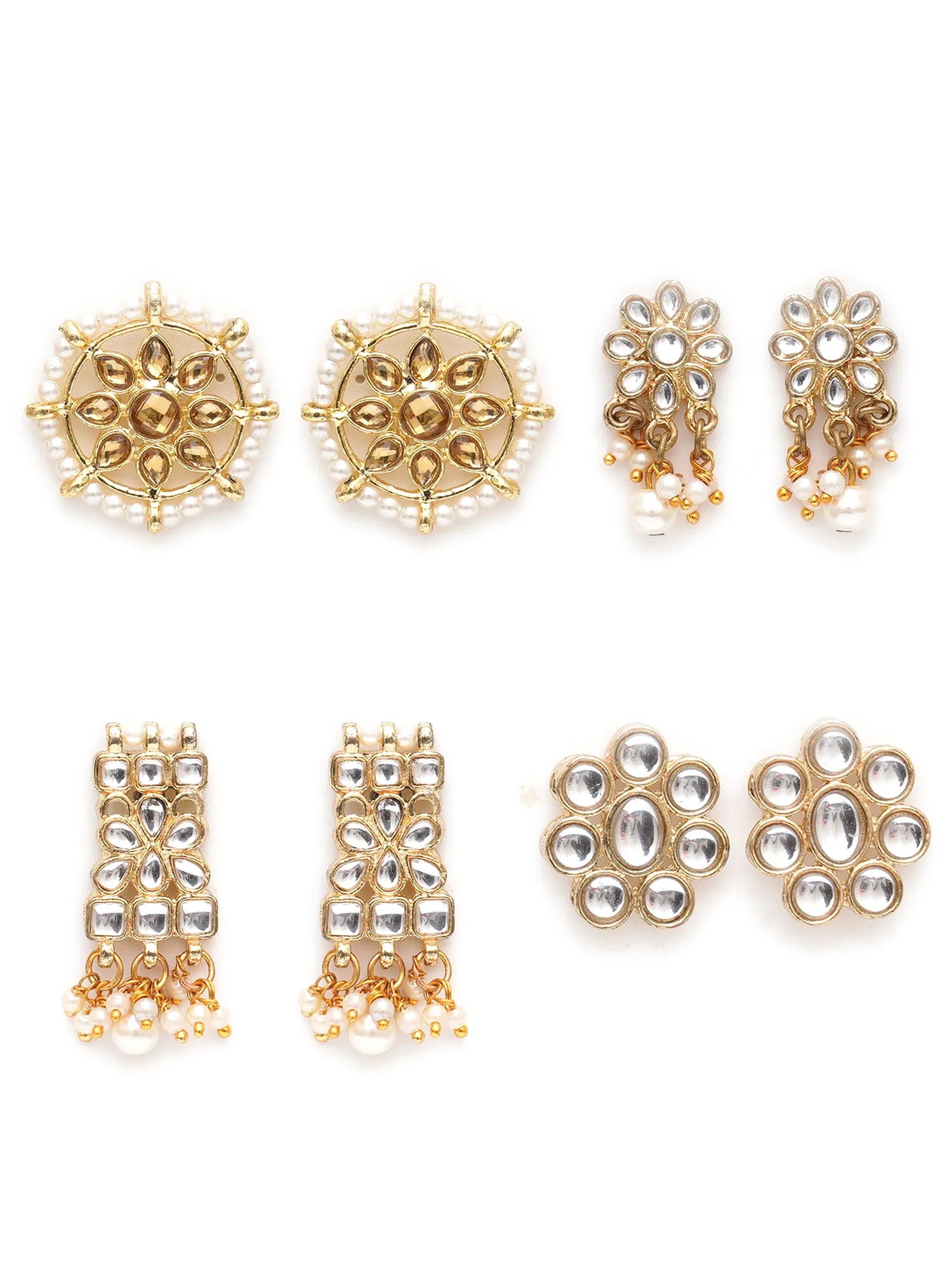 Karatcart Set of 4 Handcrafted Kundan Earrings Combo for Women