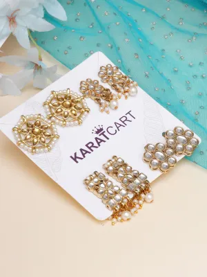 Karatcart Set of 4 Handcrafted Kundan Earrings Combo for Women