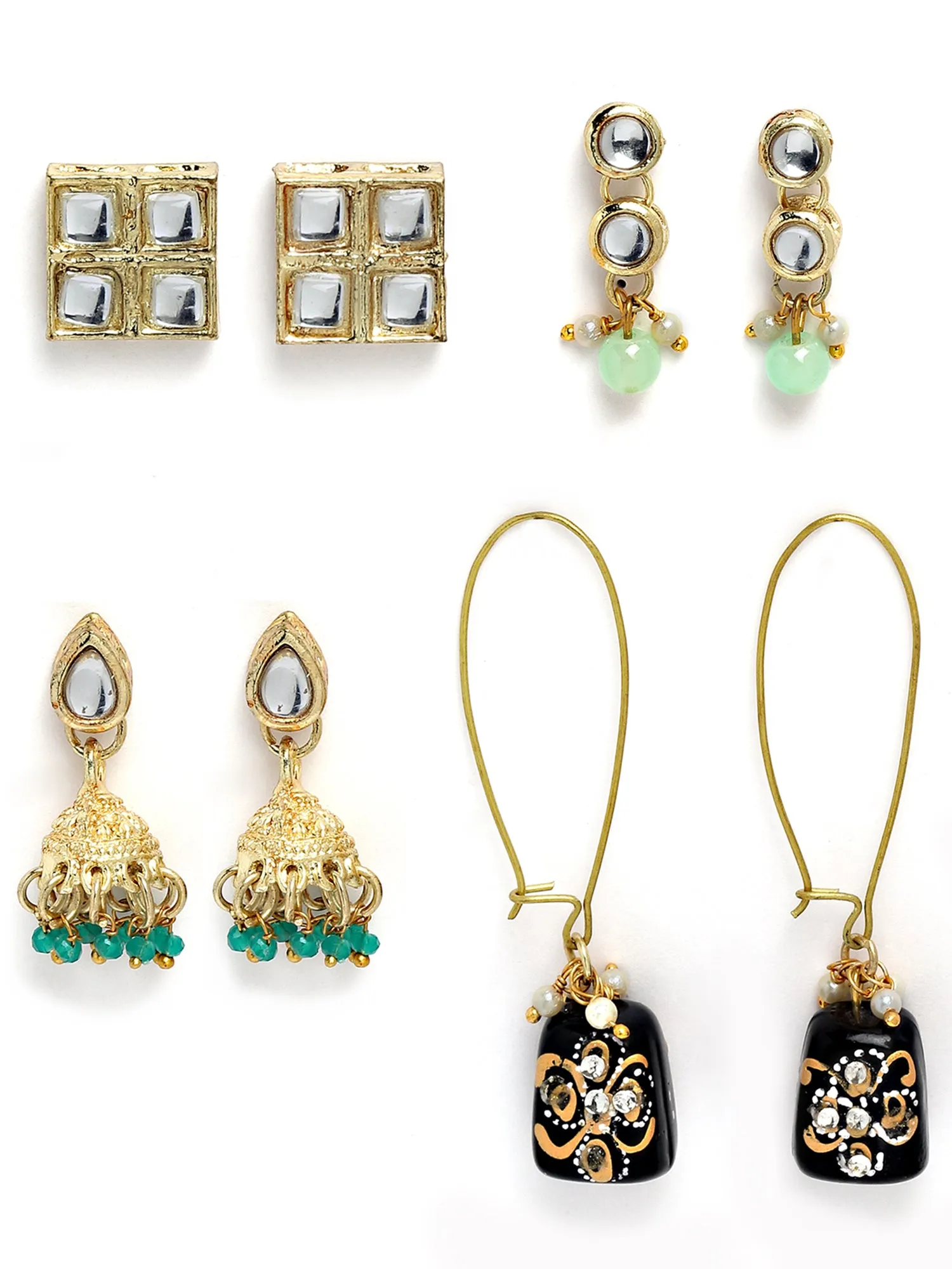 Karatcart Set of 4 Handcrafted Kundan Earrings Combo for Women