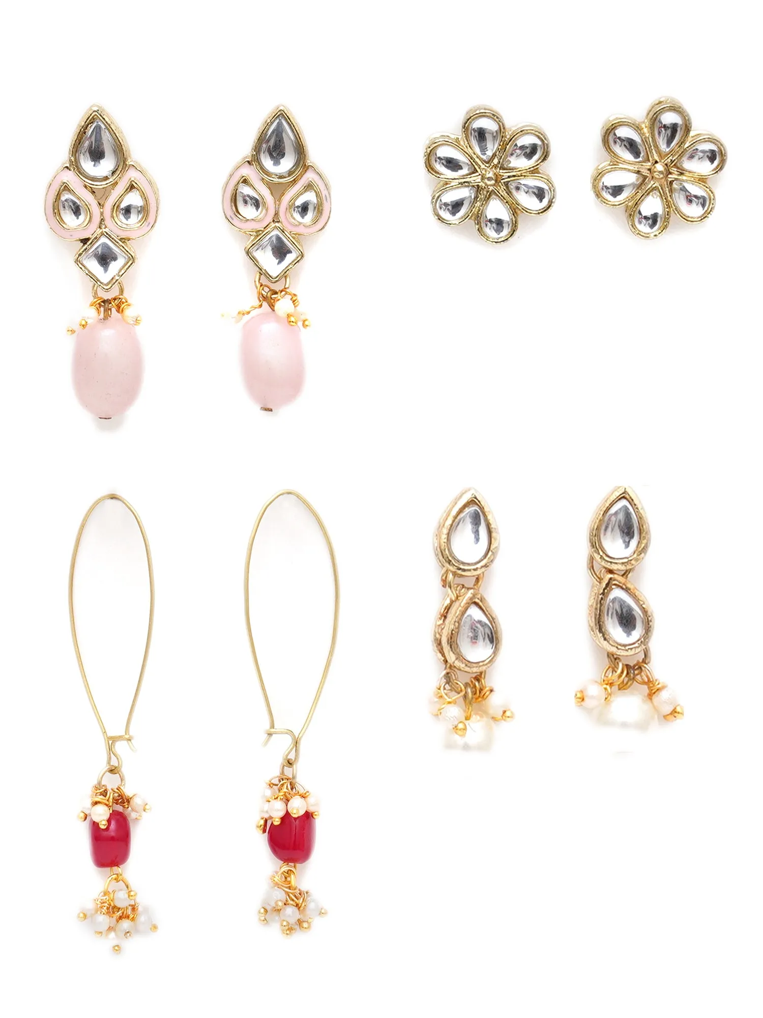 Karatcart Set of 4 Handcrafted Kundan Earrings Combo for Women