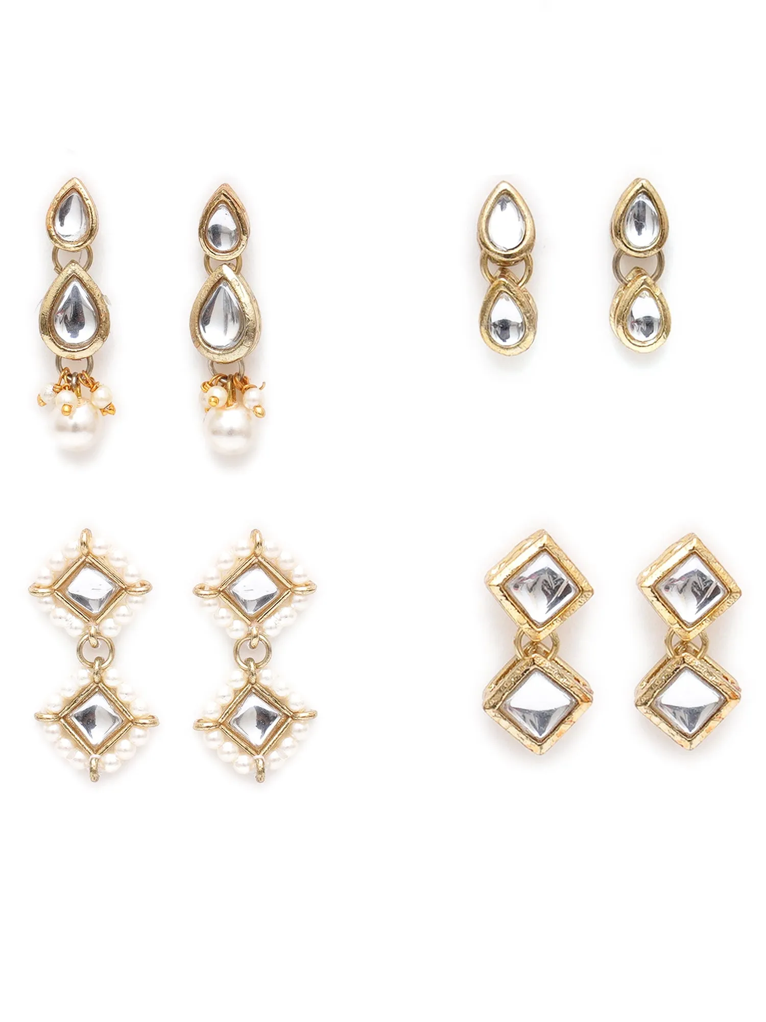 Karatcart Set of 4 Handcrafted Kundan Earrings Combo for Women