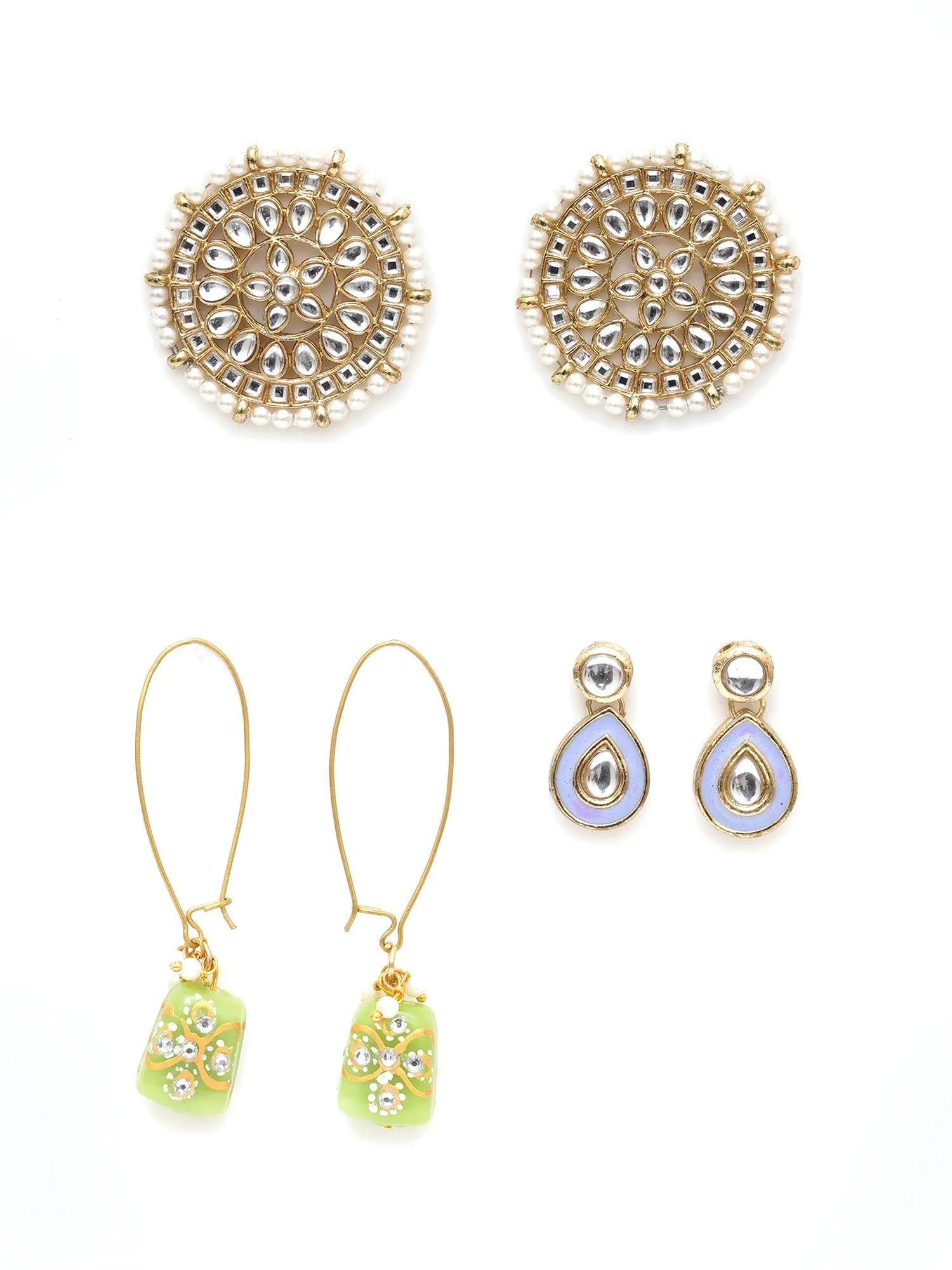 Karatcart Set of 4 Handcrafted Kundan Earrings Combo for Women