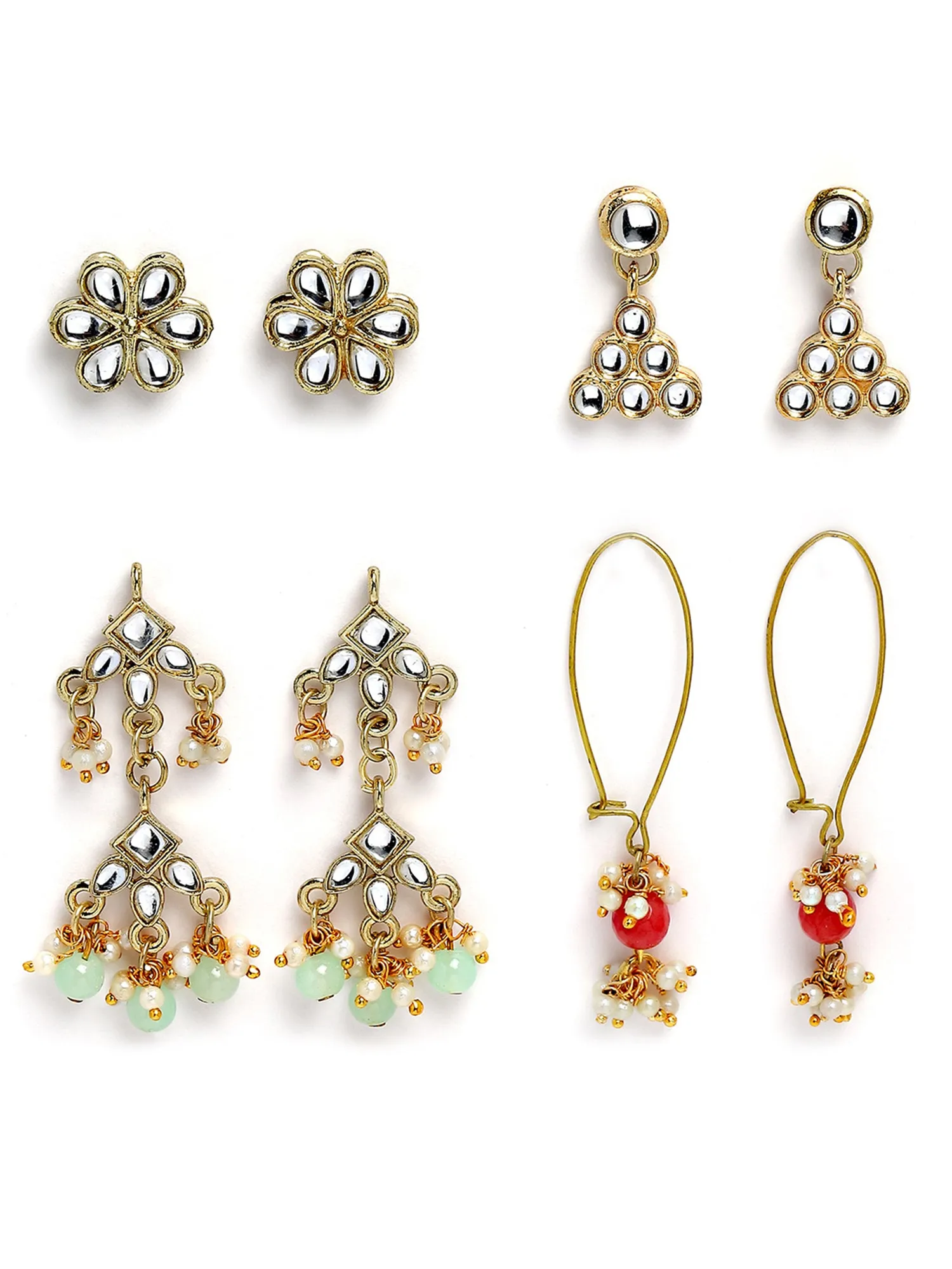 Karatcart Set of 4 Handcrafted Kundan Earrings Combo for Women
