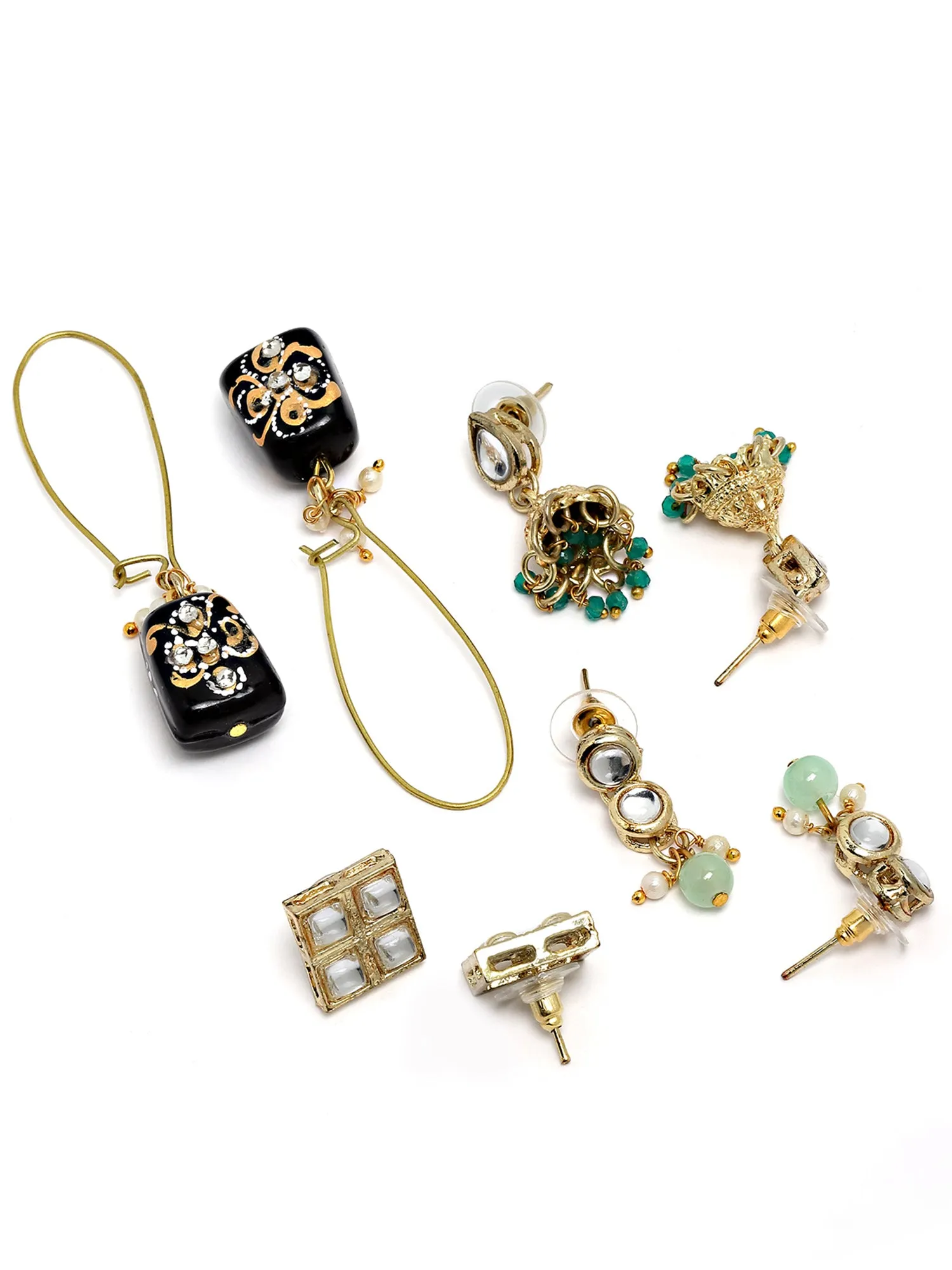 Karatcart Set of 4 Handcrafted Kundan Earrings Combo for Women