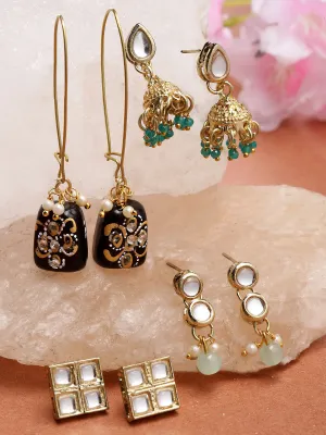 Karatcart Set of 4 Handcrafted Kundan Earrings Combo for Women