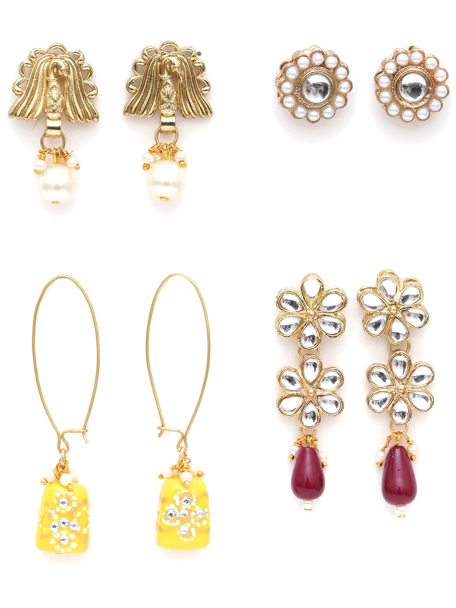 Karatcart Set of 4 Handcrafted Kundan Earrings Combo for Women
