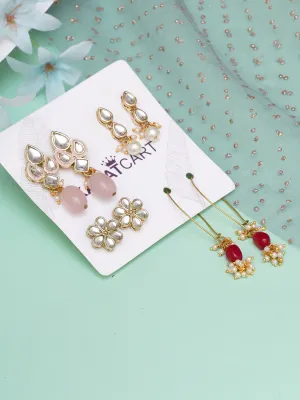 Karatcart Set of 4 Handcrafted Kundan Earrings Combo for Women