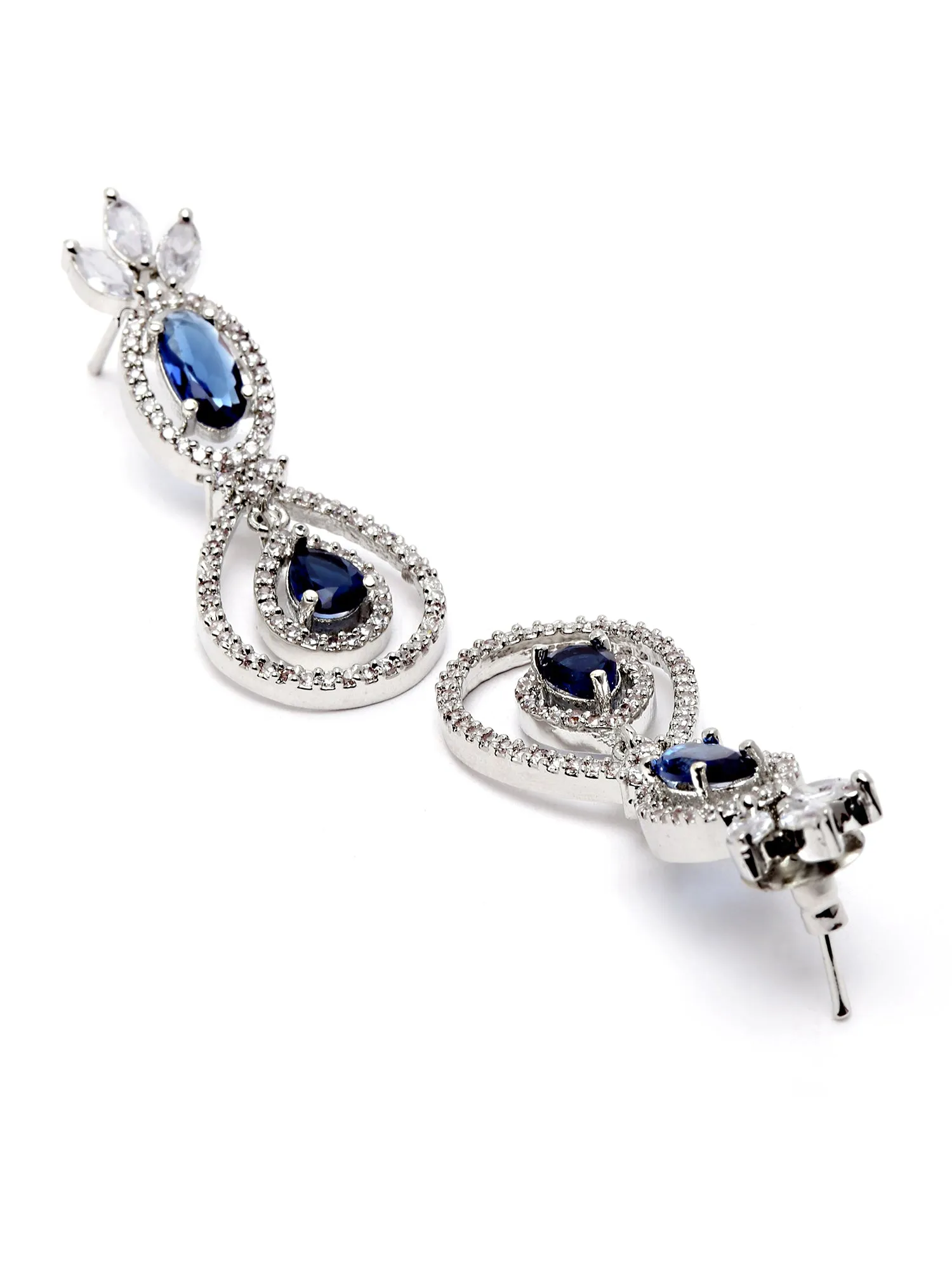 Karatcart Silver Tone Blue Cubic Zirconia Studded Necklace Set for Women