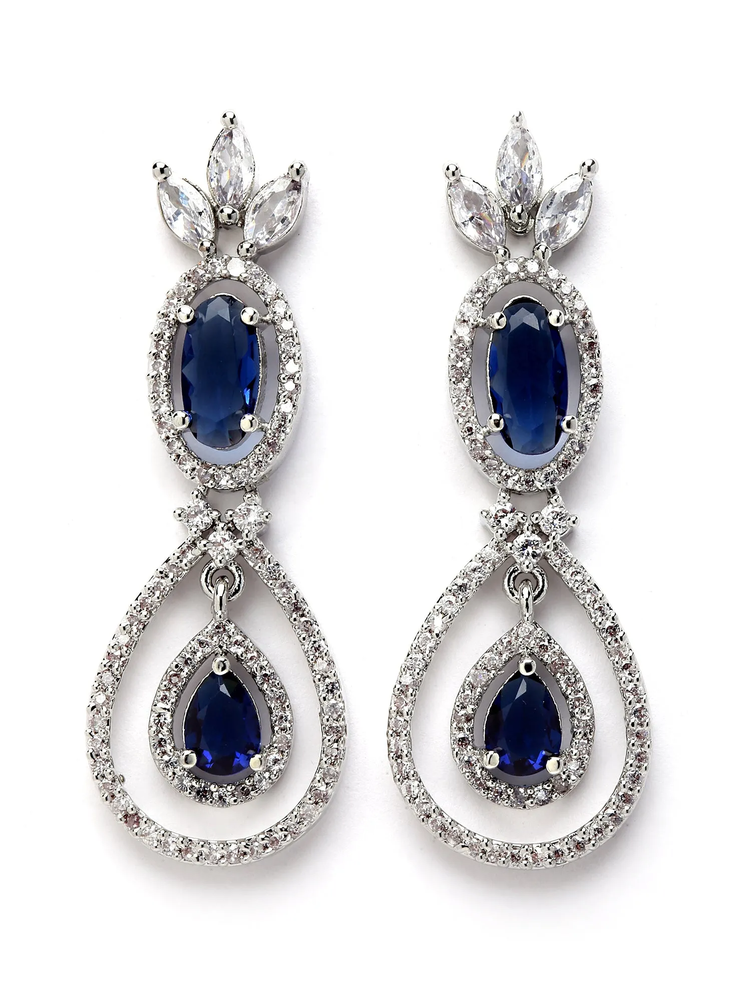 Karatcart Silver Tone Blue Cubic Zirconia Studded Necklace Set for Women