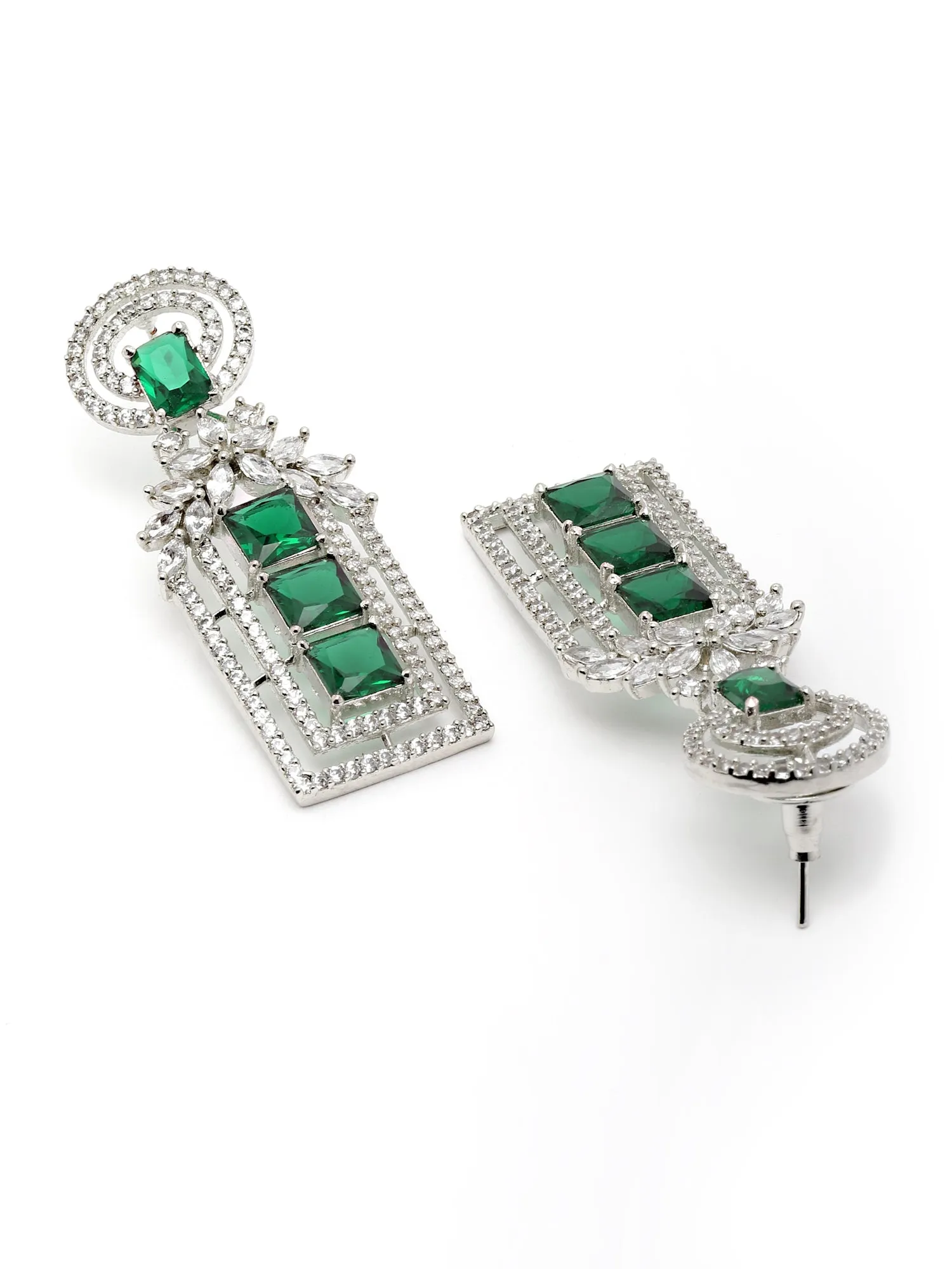 Karatcart Silver Tone Green AD Drop Earrings for Women