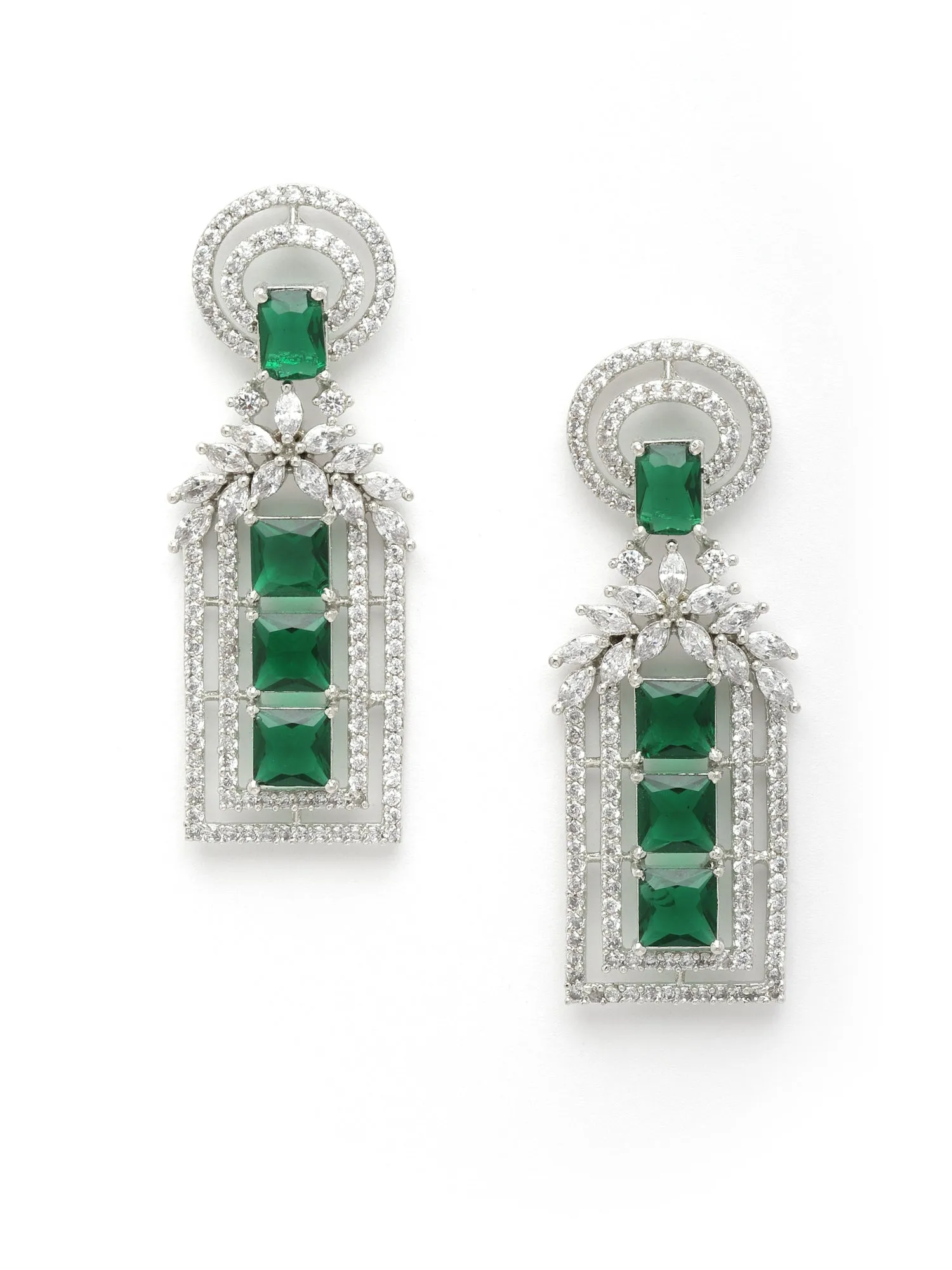 Karatcart Silver Tone Green AD Drop Earrings for Women