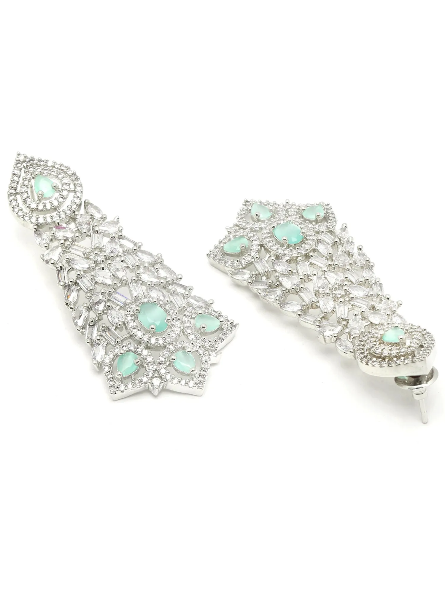 Karatcart Silver Tone Lime Green American Diamond Choker Necklace Set